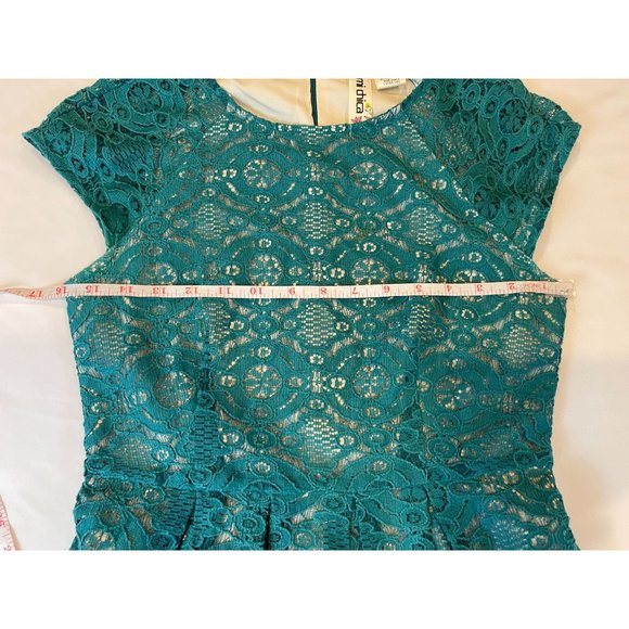 Mimi Chica Womens Lace Party Mini Dress Back Zip DGI730 Teal Blue Size Small - Picture 5 of 8